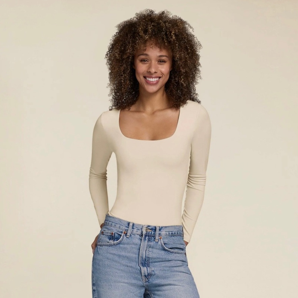 Nuuds Square Neck Bodysuit in Bone Medium